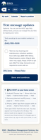 Screenshot of the optional SMS consent checkbox in the ARS staff app